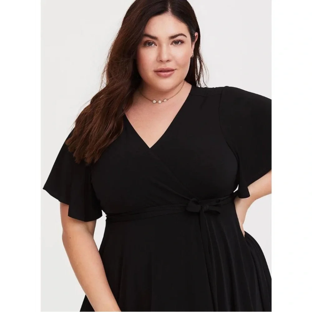Torrid Black Midi Dress Flutter Sleeve Hi Lo Hem - Picture 12 of 12